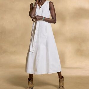 Sundance Denim Poppy Dress White - Pockets Removable Self Belt - Zip Back NEW 16